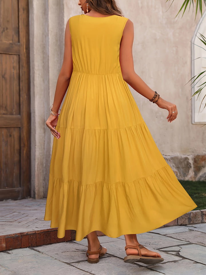 Losse Maxi Dress - Uitlopend Ontwerp & V-halslijn