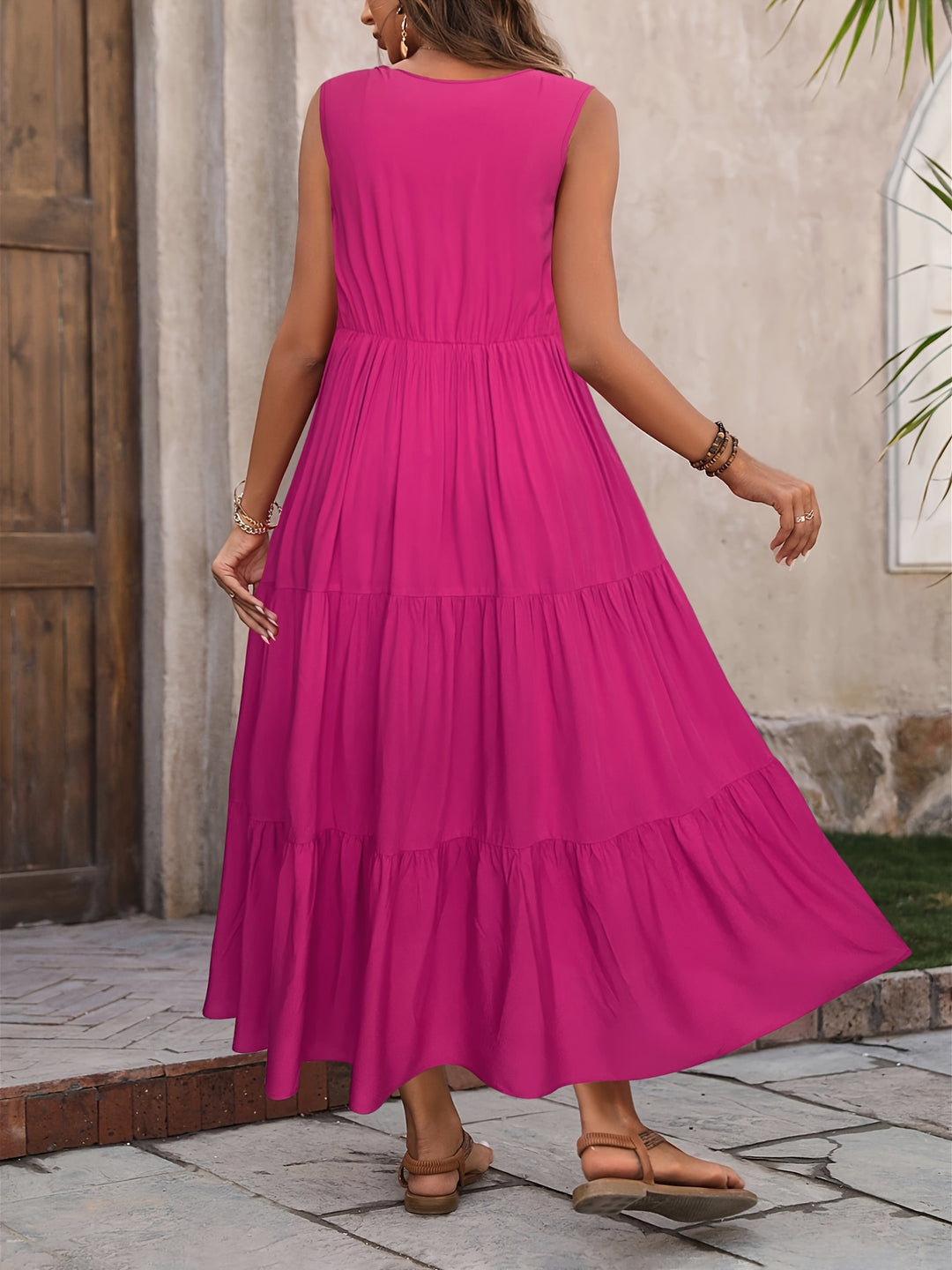 Losse Maxi Dress - Uitlopend Ontwerp & V-halslijn