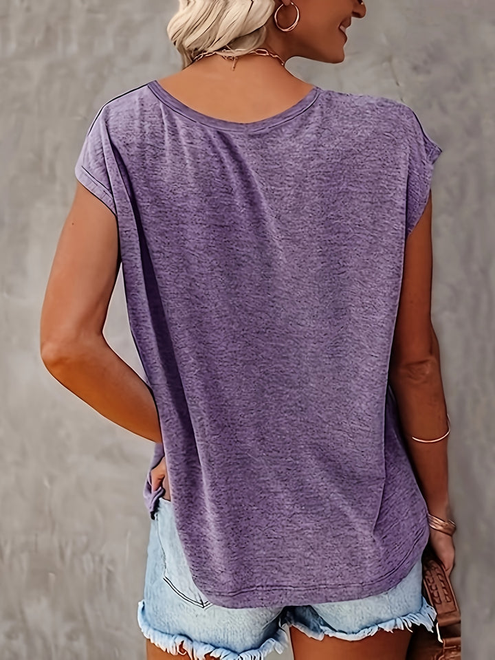 Lotus Print T-shirt – V-hals & Casual Cap Mouw