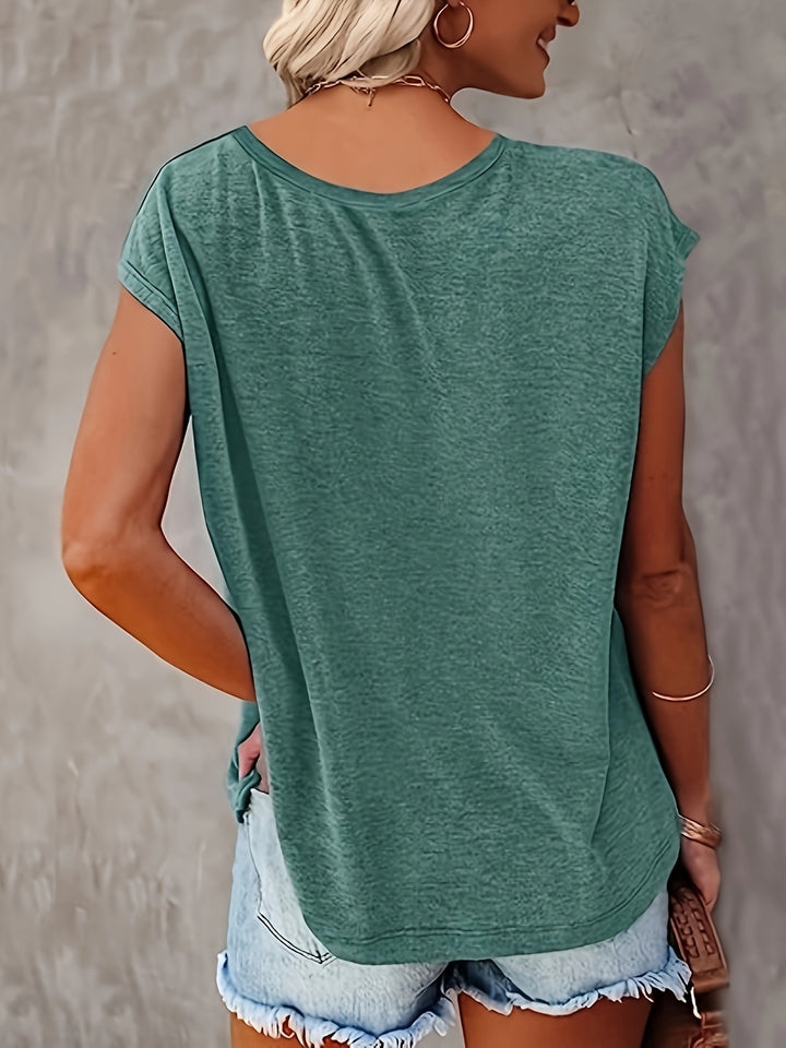 Lotus Print T-shirt – V-hals & Casual Cap Mouw
