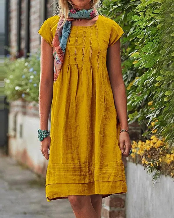 Maisie - Casual vintage effen linnen jurken voor dames