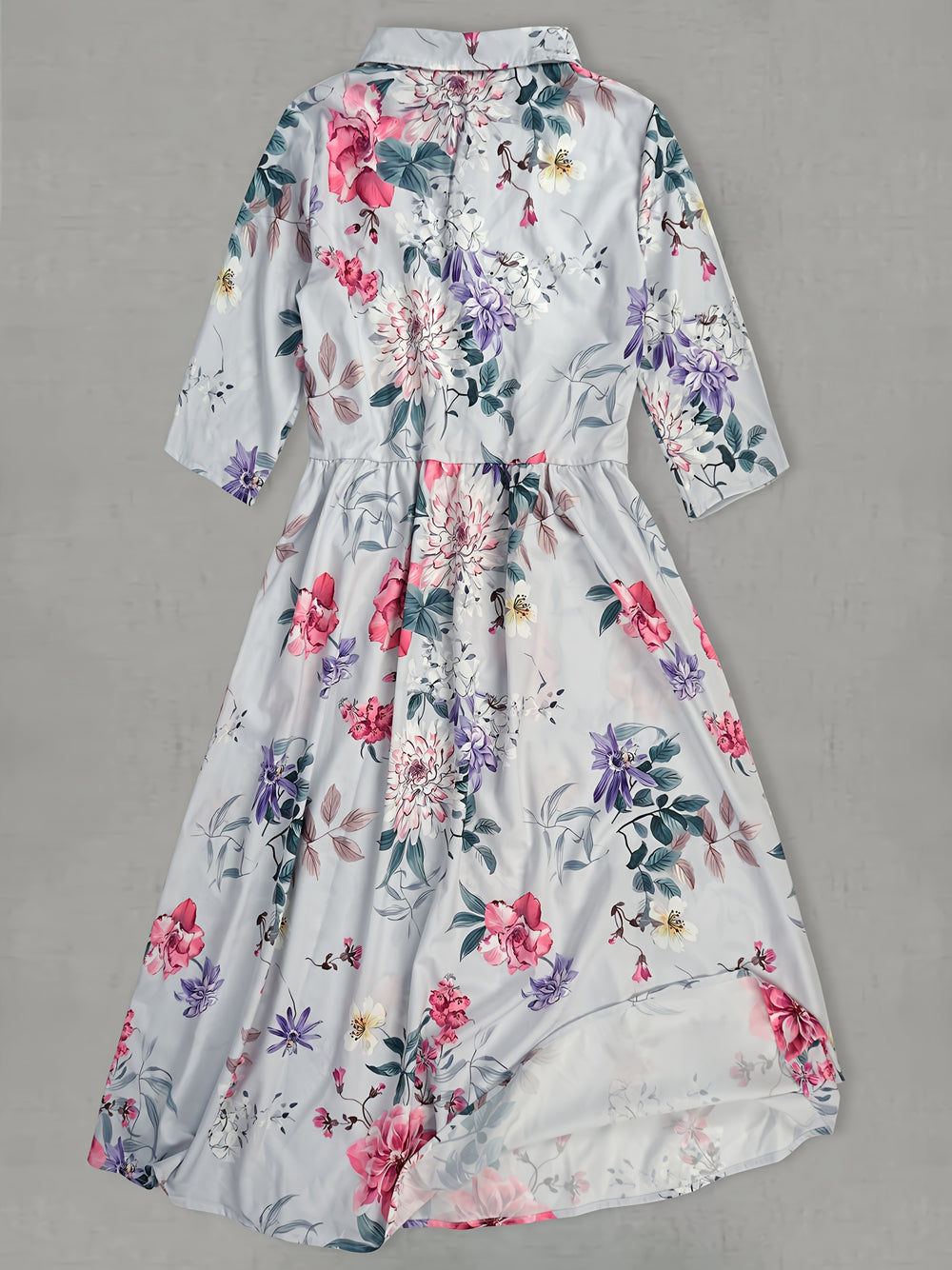 Maxi Jurk – Halflange Mouwen & Knoopsluiting met A-Lijn Silhouet