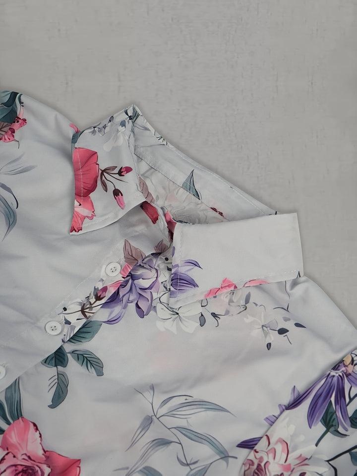 Maxi Jurk – Halflange Mouwen & Knoopsluiting met A-Lijn Silhouet