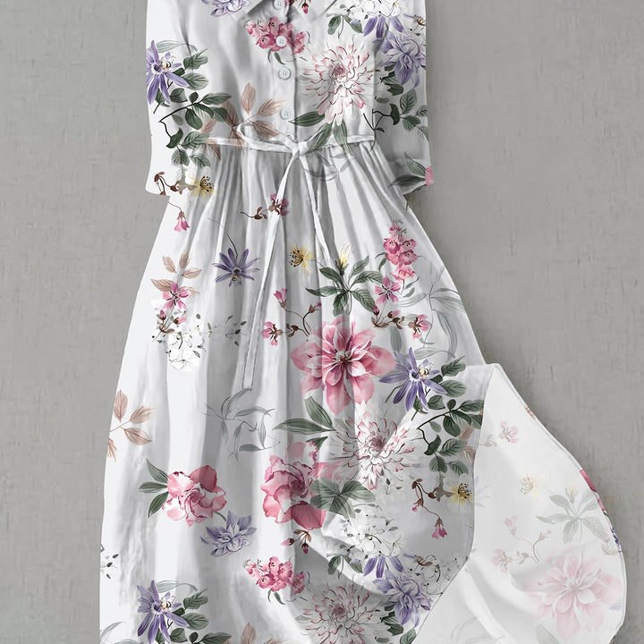 Maxi Jurk – Halflange Mouwen & Knoopsluiting met A-Lijn Silhouet