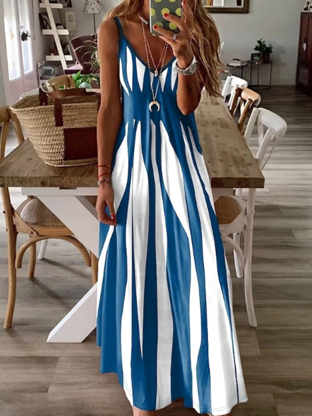 Maxi Jurk - V Hals Detail & Duurzaam Katoen-Polyester Mengsel