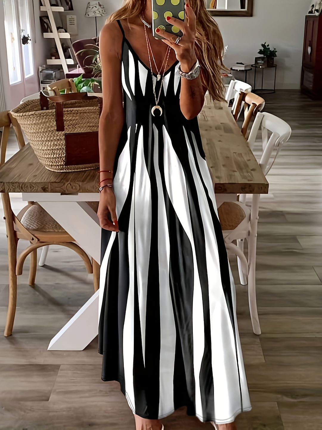 Maxi Jurk - V Hals Detail & Duurzaam Katoen-Polyester Mengsel
