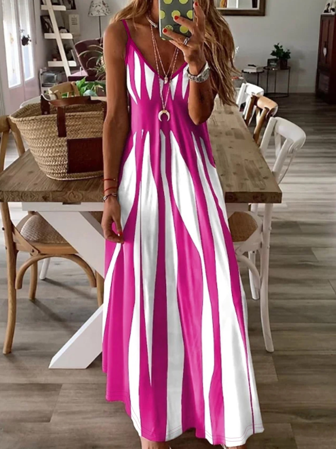 Maxi Jurk - V Hals Detail & Duurzaam Katoen-Polyester Mengsel