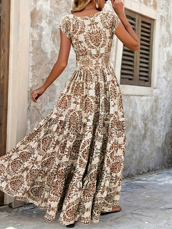 Maxi-Jurk – V-Hals & Plissé Details
