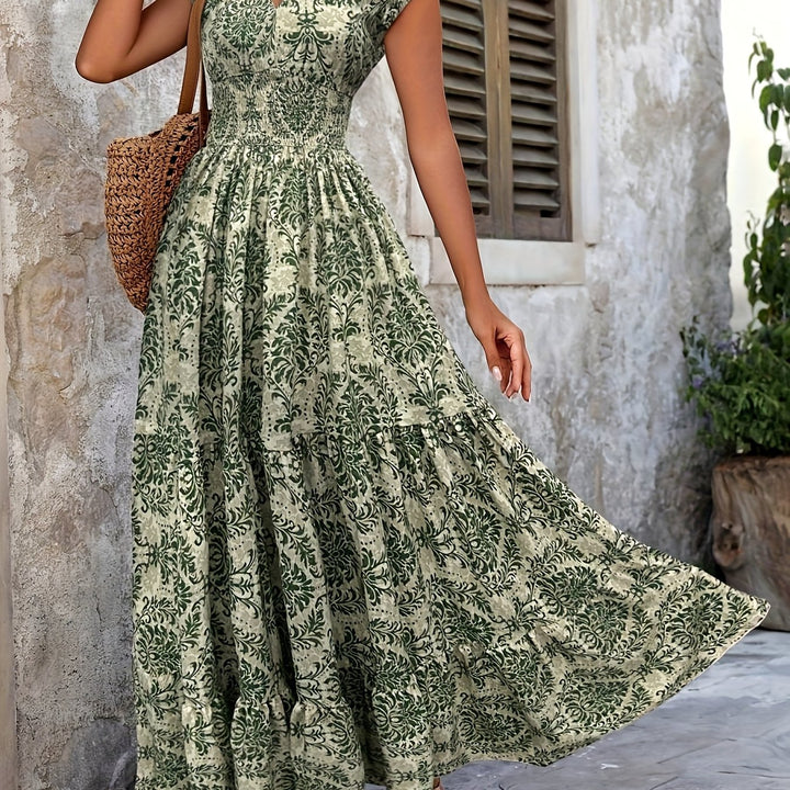 Maxi-Jurk – V-Hals & Plissé Details
