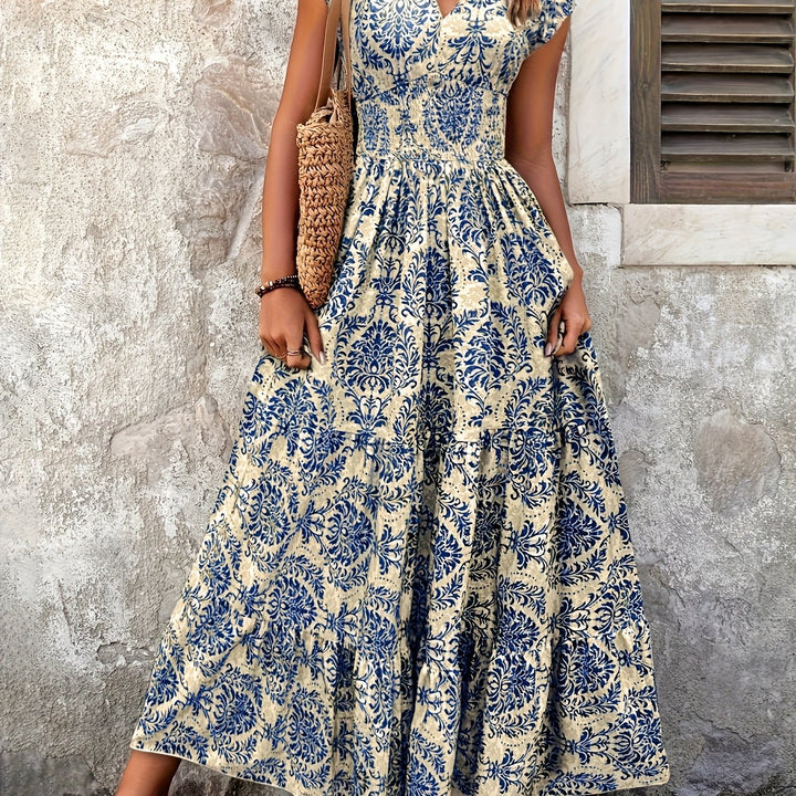 Maxi-Jurk – V-Hals & Plissé Details