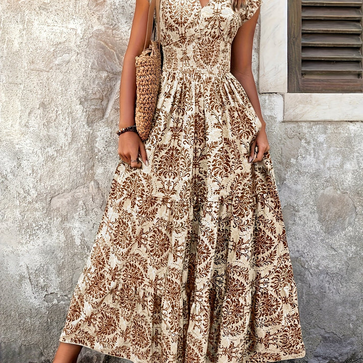 Maxi-Jurk – V-Hals & Plissé Details