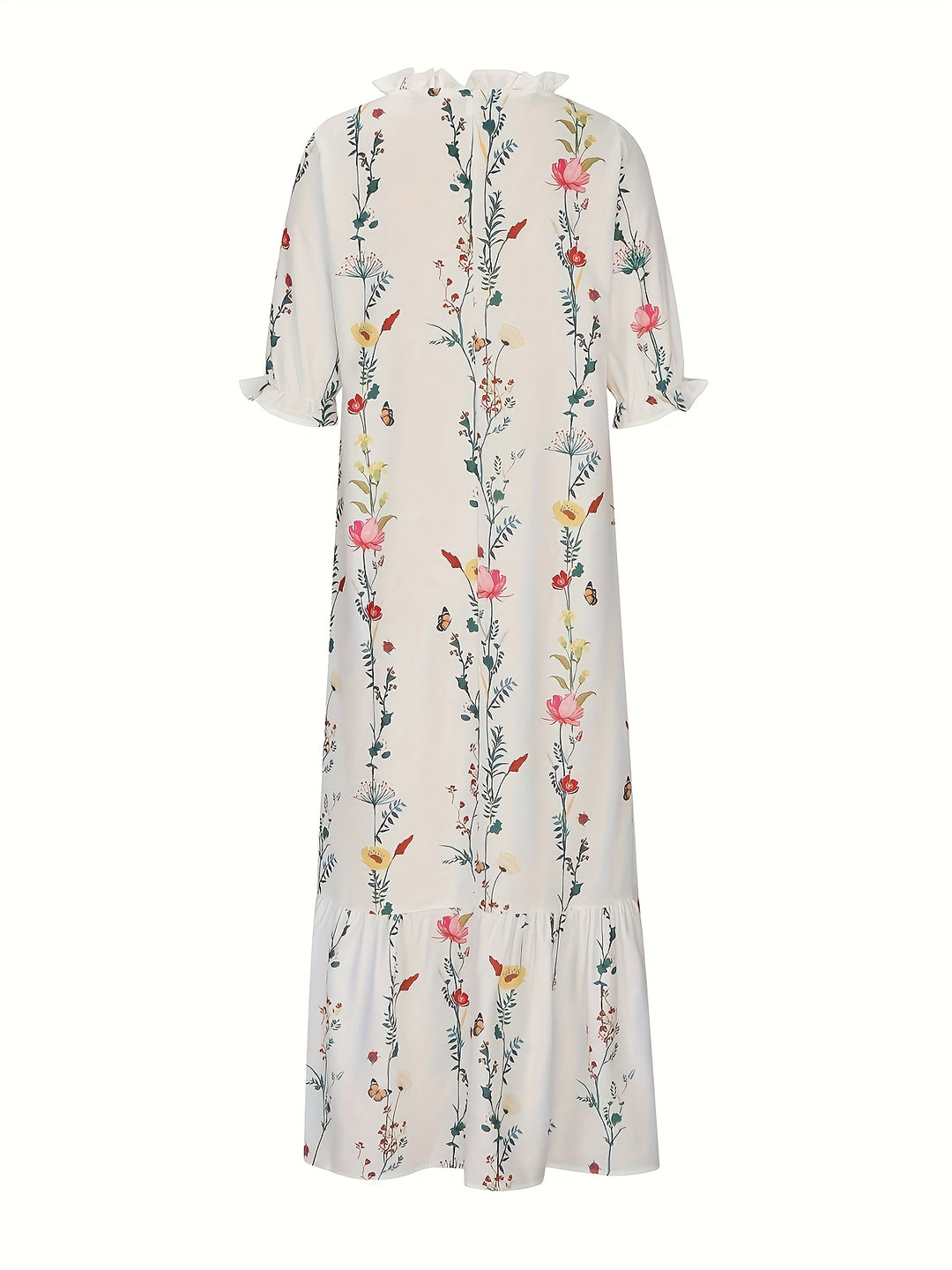 Maxi Jurk – V Hals & Ruches Met Bloemenprint
