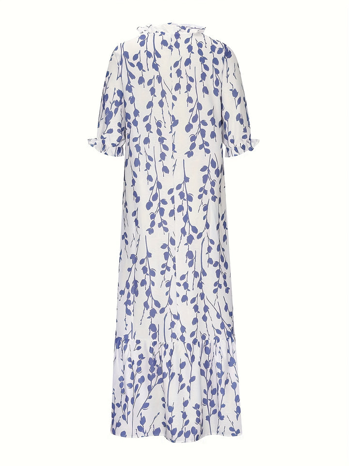 Maxi Jurk – V Hals & Ruches Met Bloemenprint