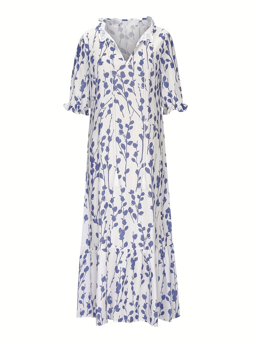 Maxi Jurk – V Hals & Ruches Met Bloemenprint