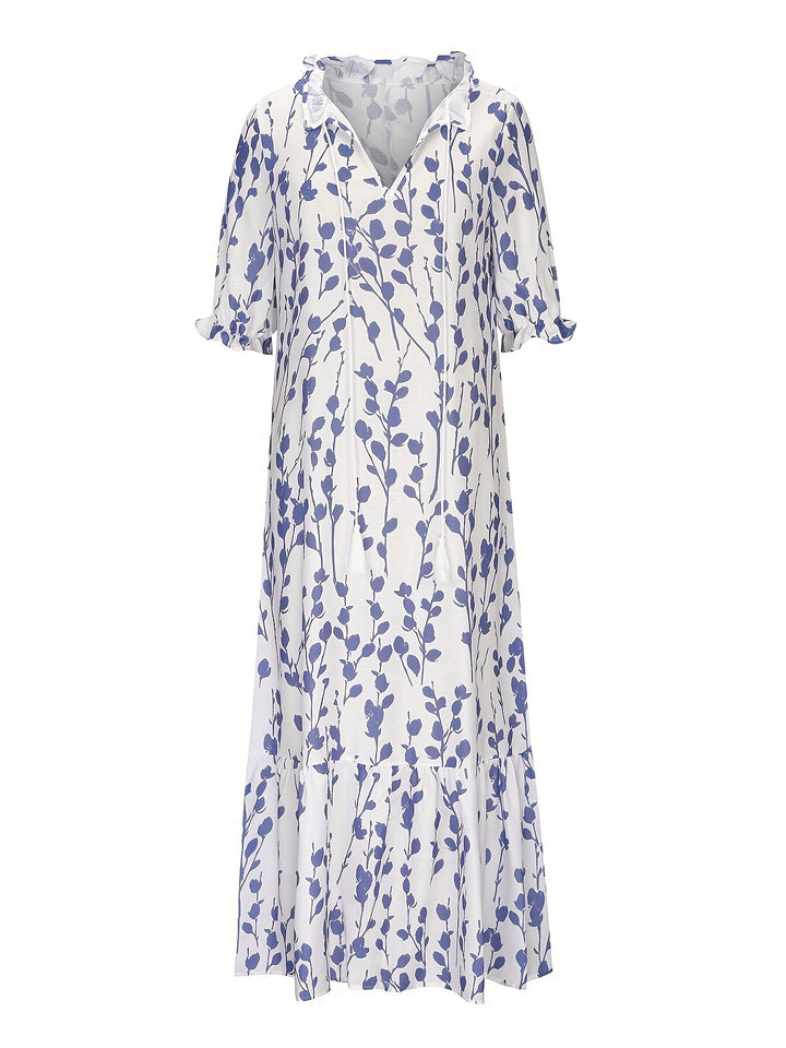 Maxi Jurk – V Hals & Ruches Met Bloemenprint