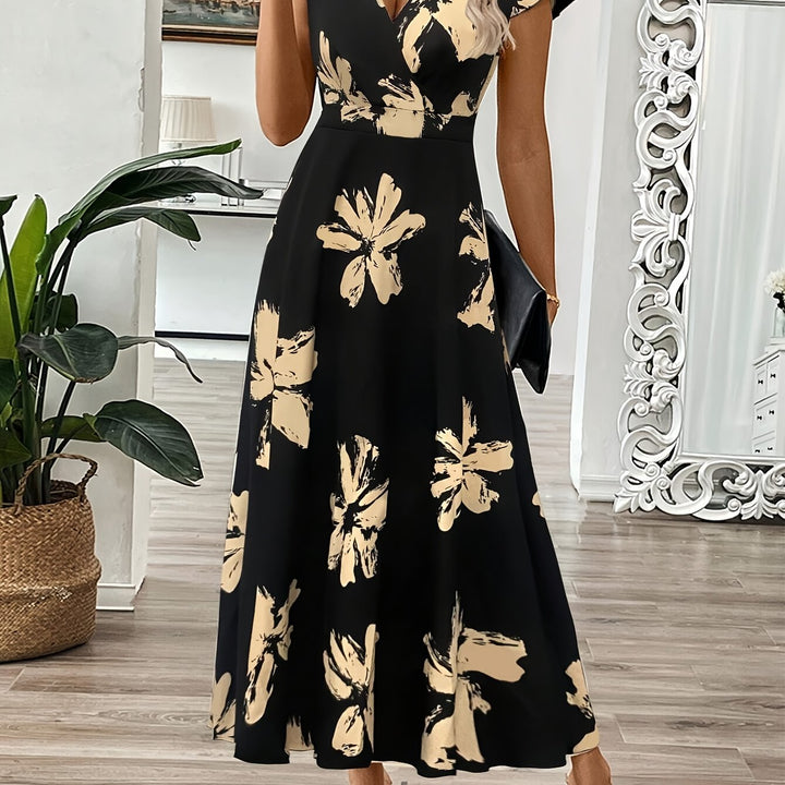 Maxi Jurk – V-hals & A-lijn Vorm Met Bloemenprint