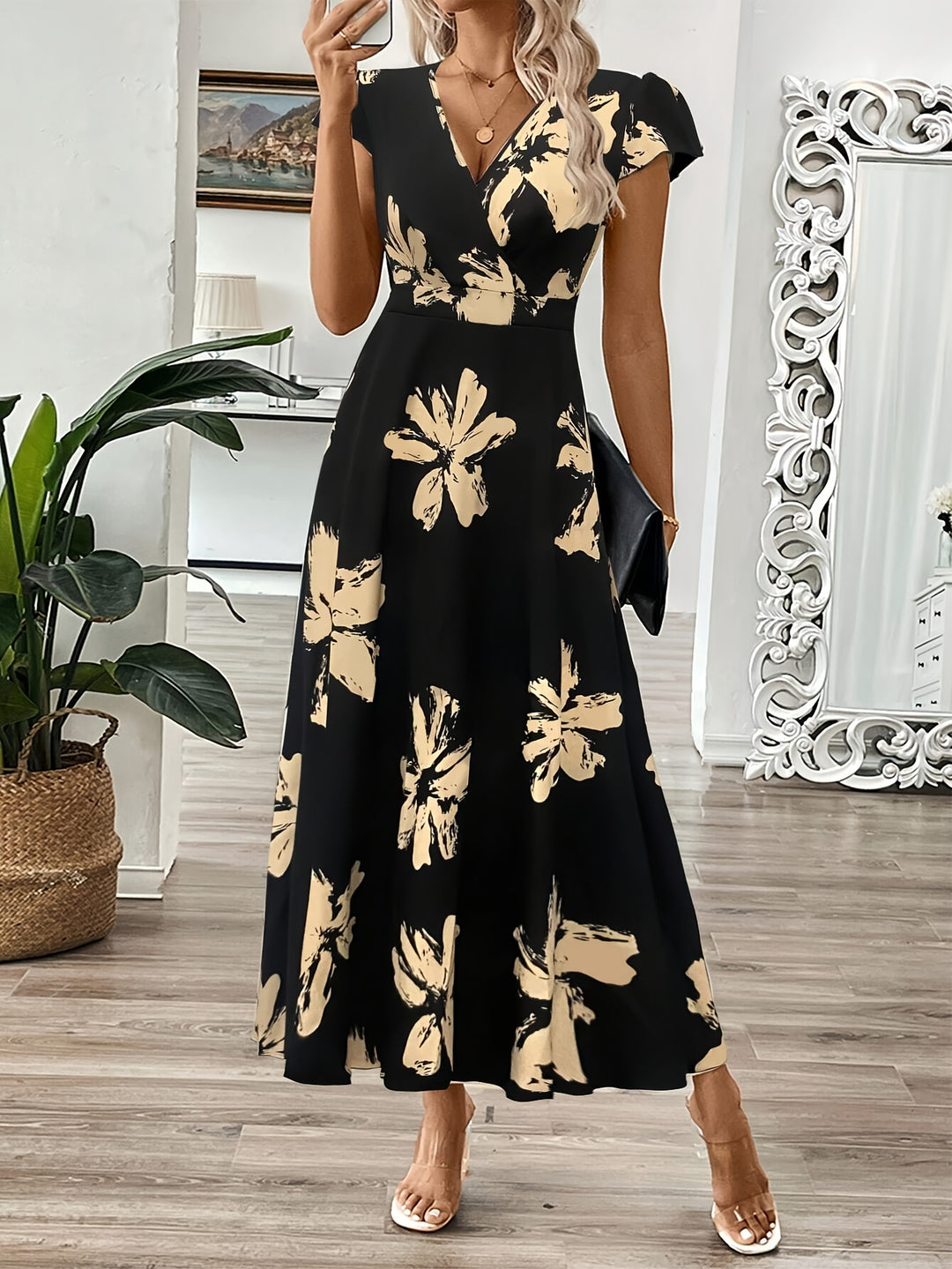 Maxi Jurk – V-hals & A-lijn Vorm Met Bloemenprint
