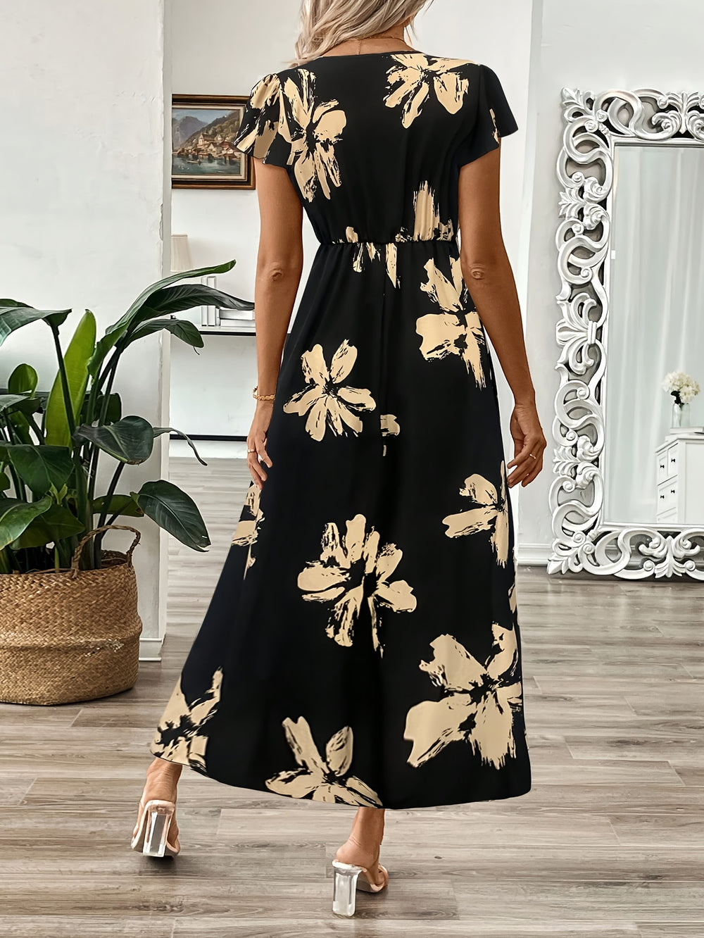 Maxi Jurk – V-hals & A-lijn Vorm Met Bloemenprint