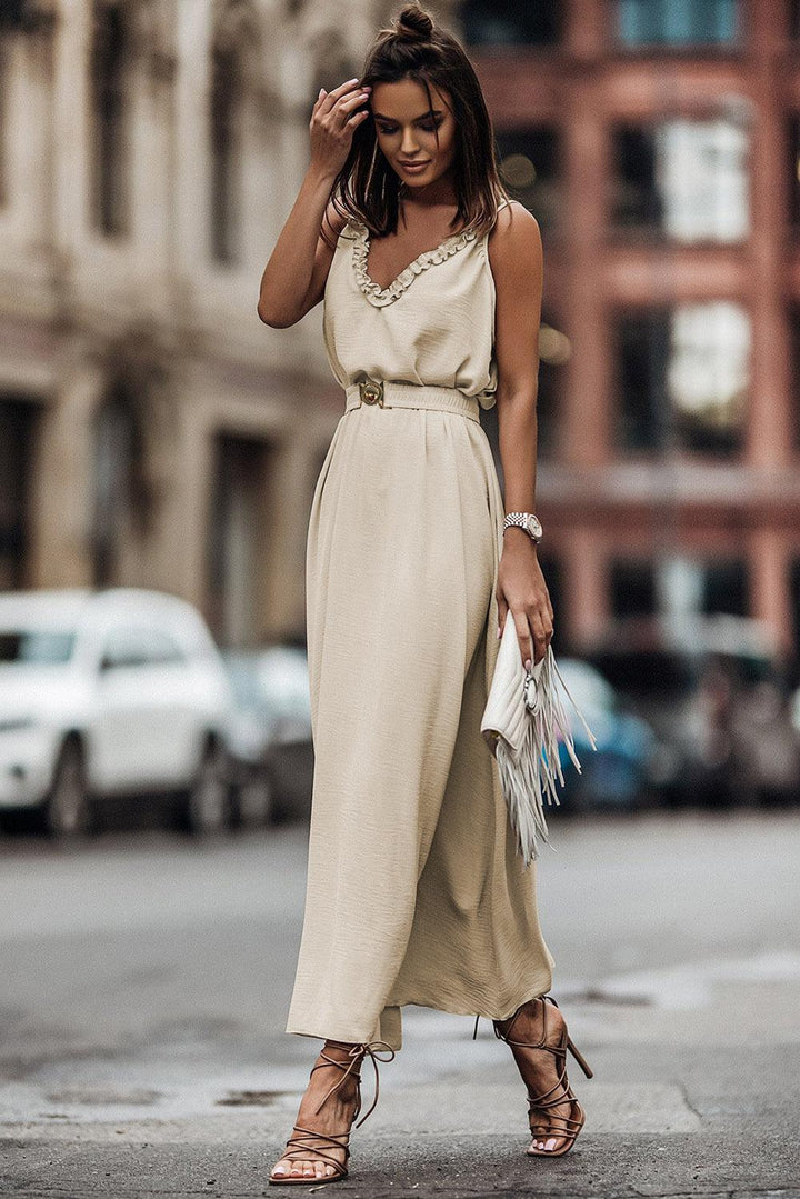 Maxi-Jurk - V-hals en Elastische Tailleband & Fijne Pasvorm
