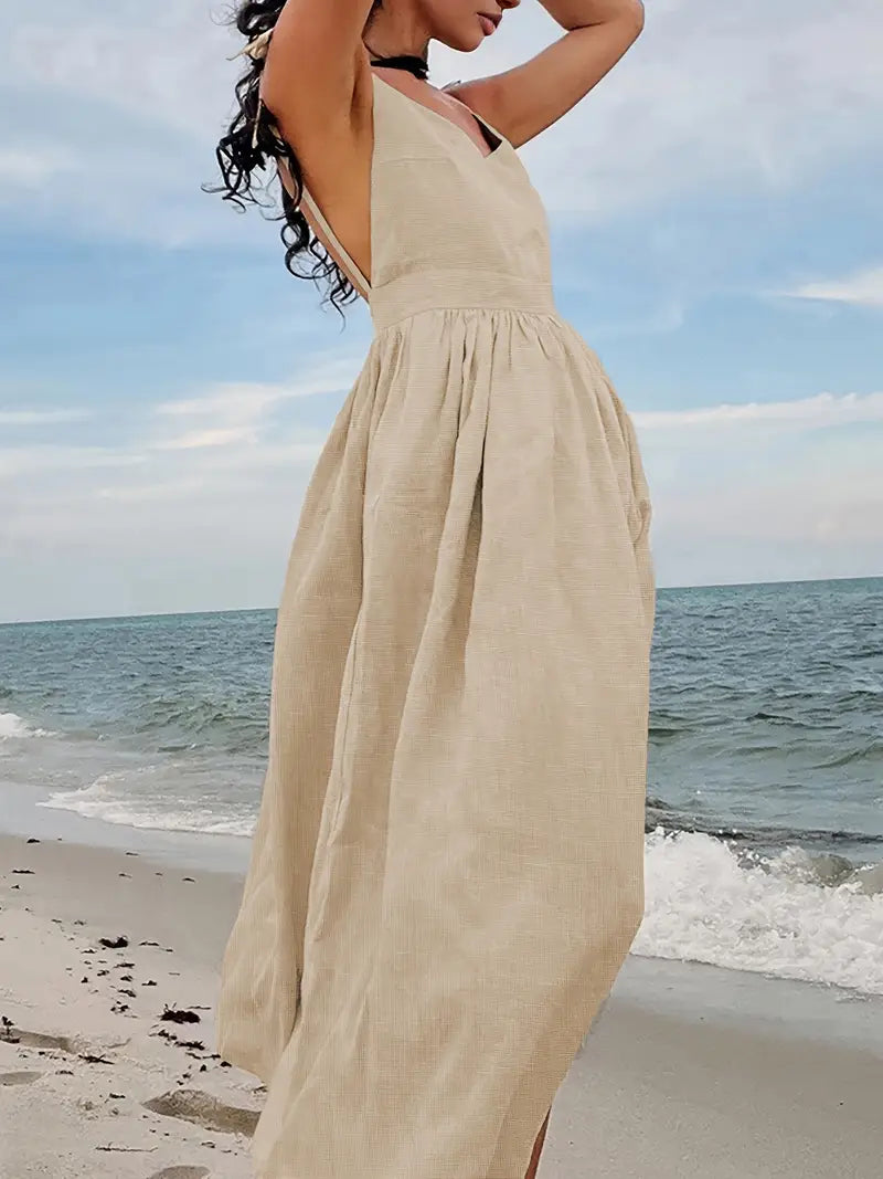 Maxi-Jurk - V-hals en Elastische Tailleband & Fijne Pasvorm