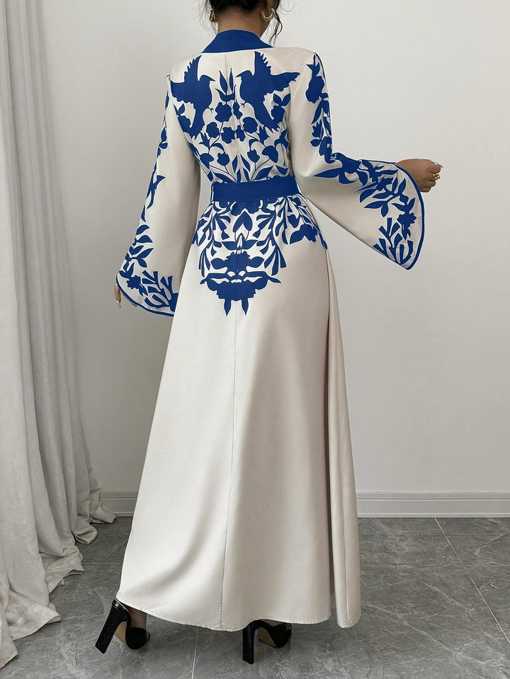 Maxi Jurk van Katoenmix - V-hals & Tailleband met Slit Hem