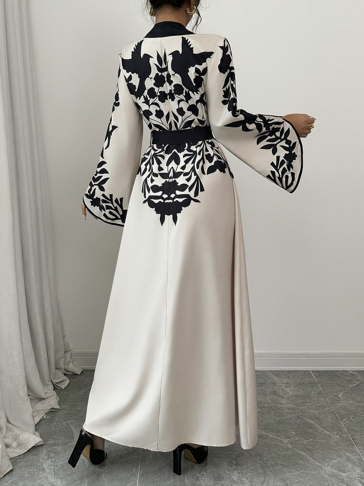 Maxi Jurk van Katoenmix - V-hals & Tailleband met Slit Hem