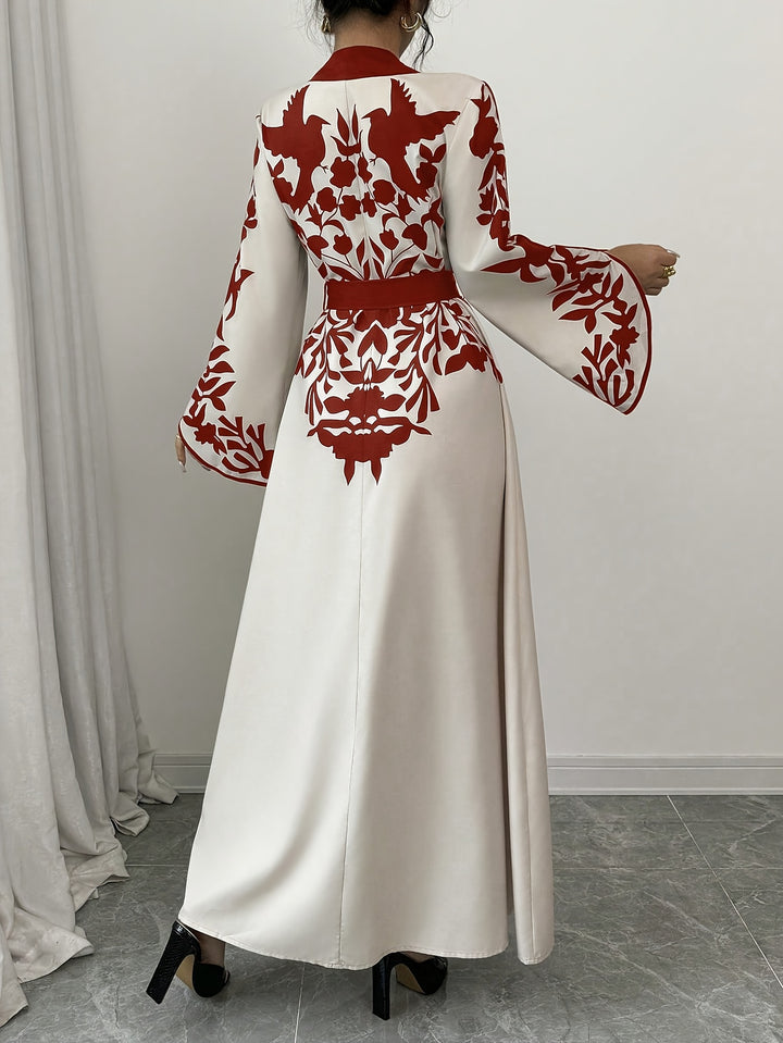 Maxi Jurk van Katoenmix - V-hals & Tailleband met Slit Hem