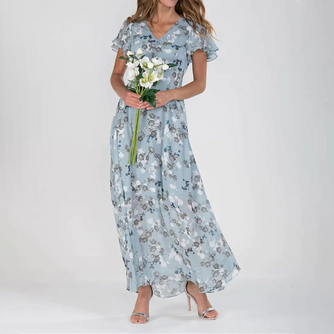 Maxi-jurk - Bloemen Chiffon Ontwerp & Rimpelzoom