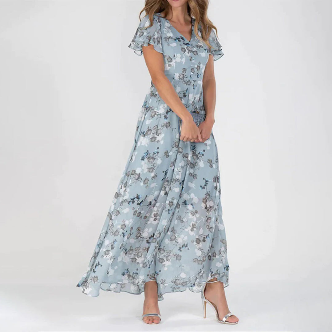 Maxi-jurk - Bloemen Chiffon Ontwerp & Rimpelzoom