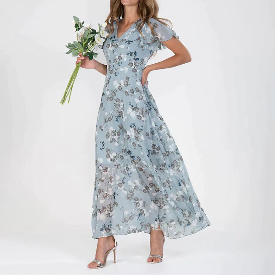 Maxi-jurk - Bloemen Chiffon Ontwerp & Rimpelzoom