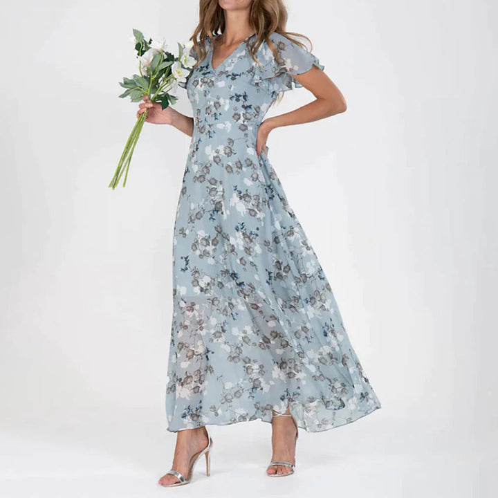 Maxi-jurk - Bloemen Chiffon Ontwerp & Rimpelzoom