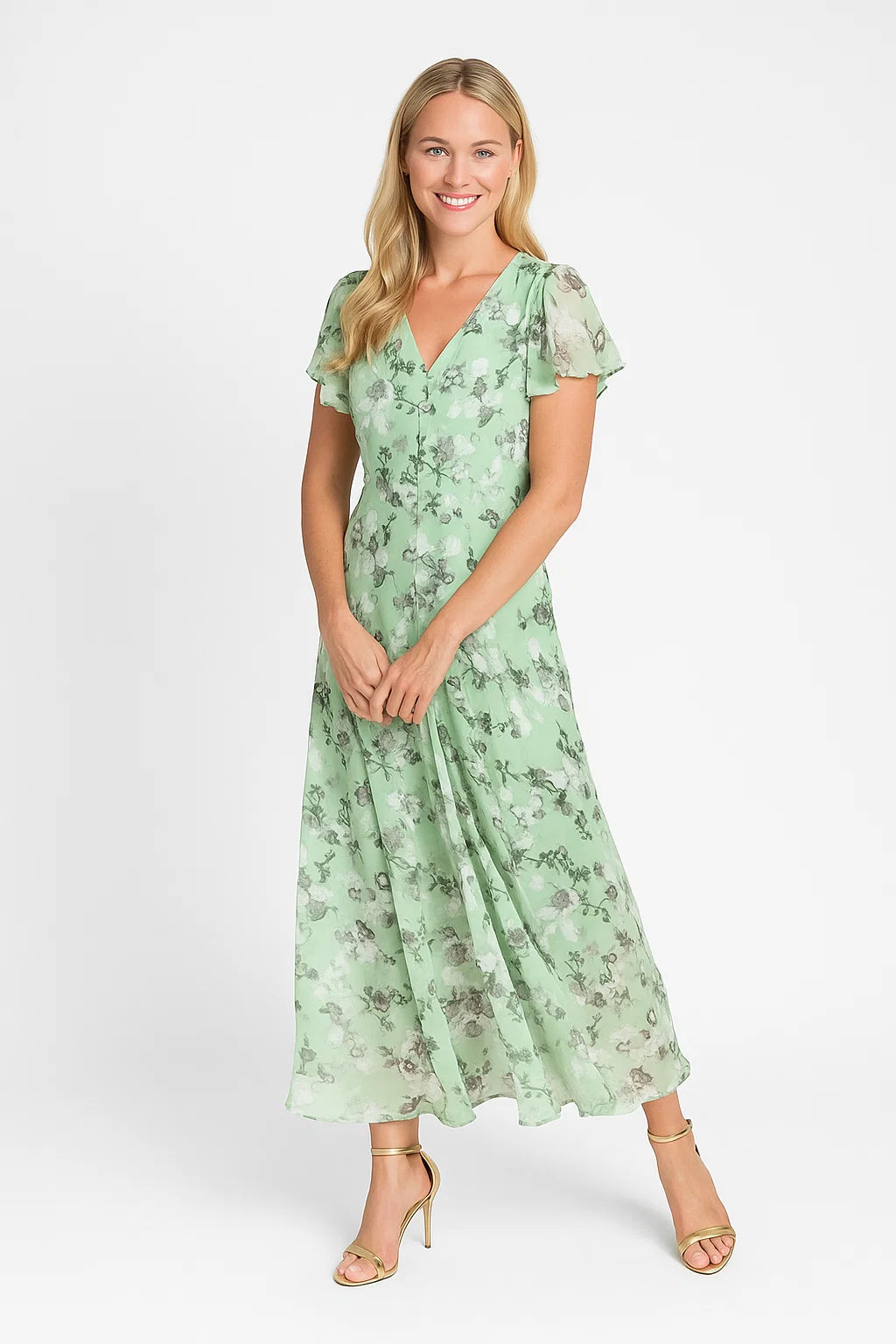 Maxi-jurk - Bloemen Chiffon Ontwerp & Rimpelzoom