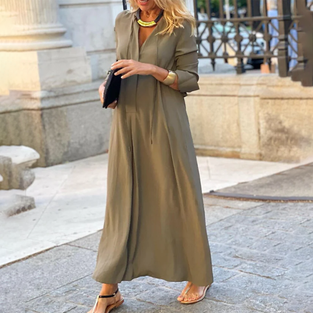 Maxi-jurk - Lichtgewicht Materiaalmix & 3/4 Mouwen