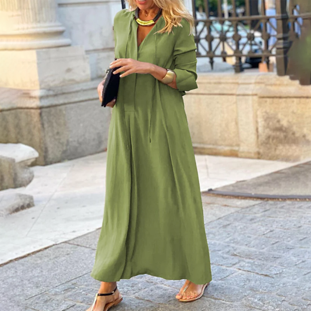 Maxi-jurk - Lichtgewicht Materiaalmix & 3/4 Mouwen