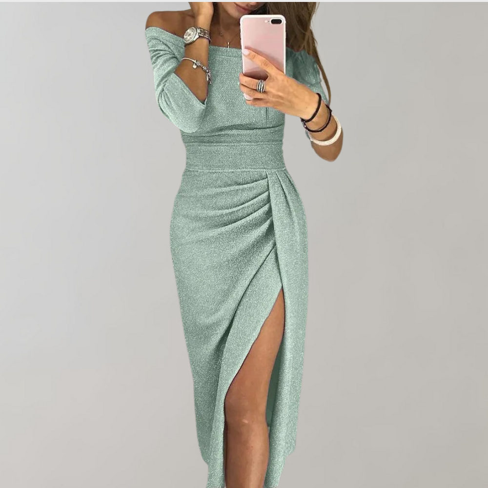 Maxi-jurk - Off-Shoulder Ontwerp & Hoge Split Functionaliteit
