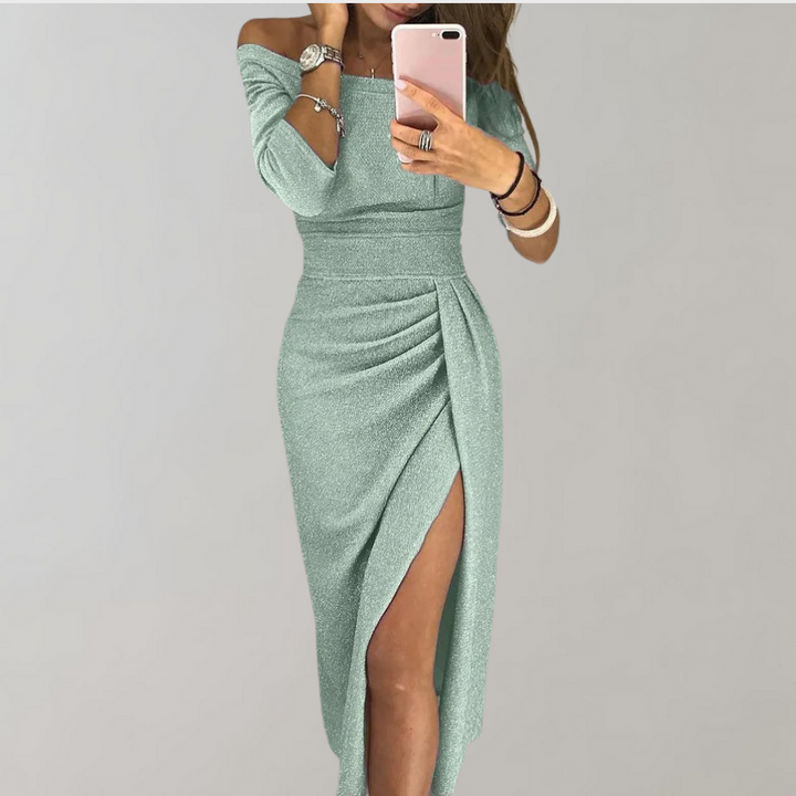Maxi-jurk - Off-Shoulder Ontwerp & Hoge Split Functionaliteit