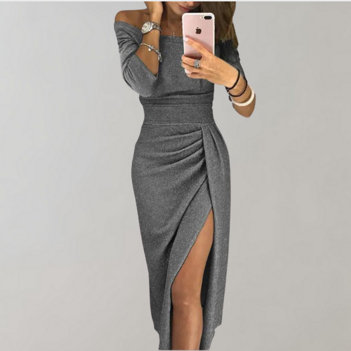 Maxi-jurk - Off-Shoulder Ontwerp & Hoge Split Functionaliteit
