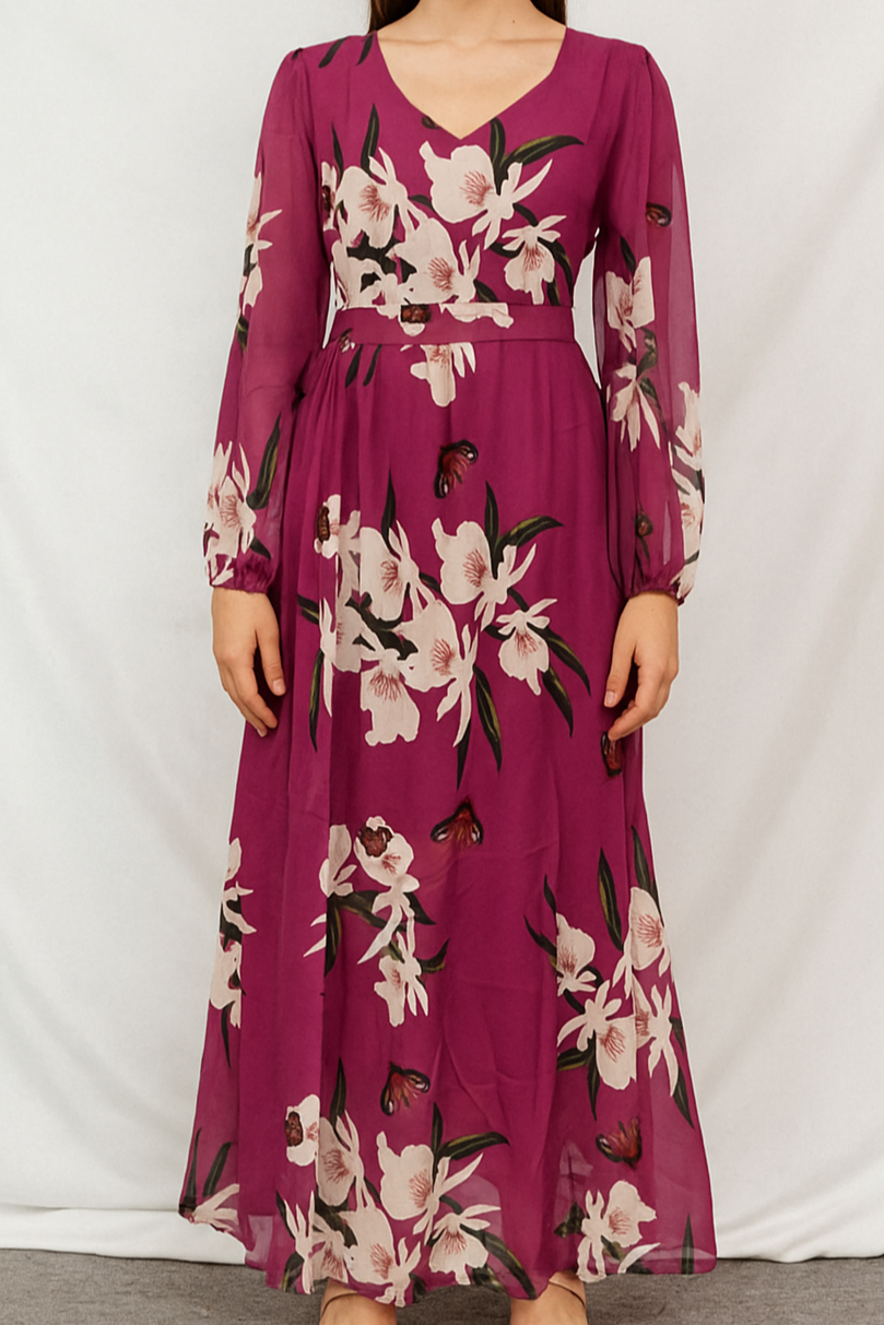 Maxi-jurk - V-Hals & Bloemenprint Ontwerp met Lichtgewicht Materiaal
