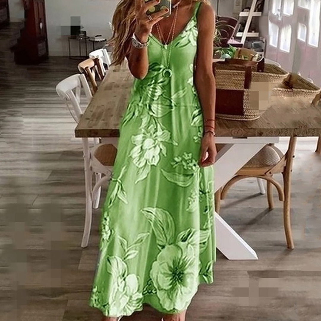 Maxi-jurk - V-hals & Bloemenprint Ontwerp met Ademend Materiaal
