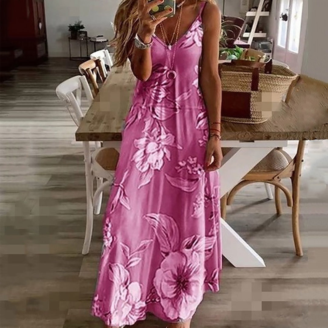 Maxi-jurk - V-hals & Bloemenprint Ontwerp met Ademend Materiaal
