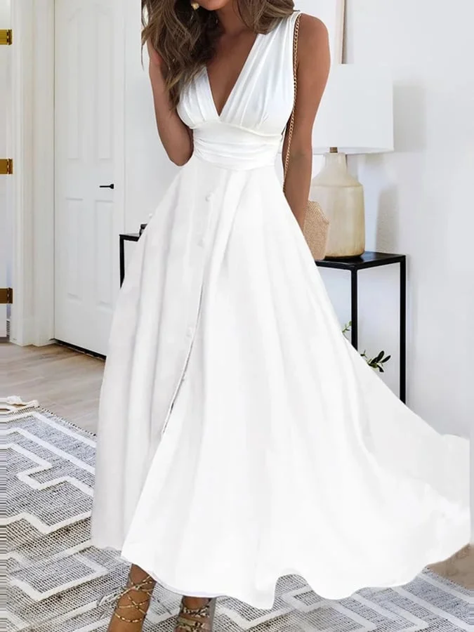 Meldy - Elegante Lange Banketjurk met Kriskras V-Halslijn