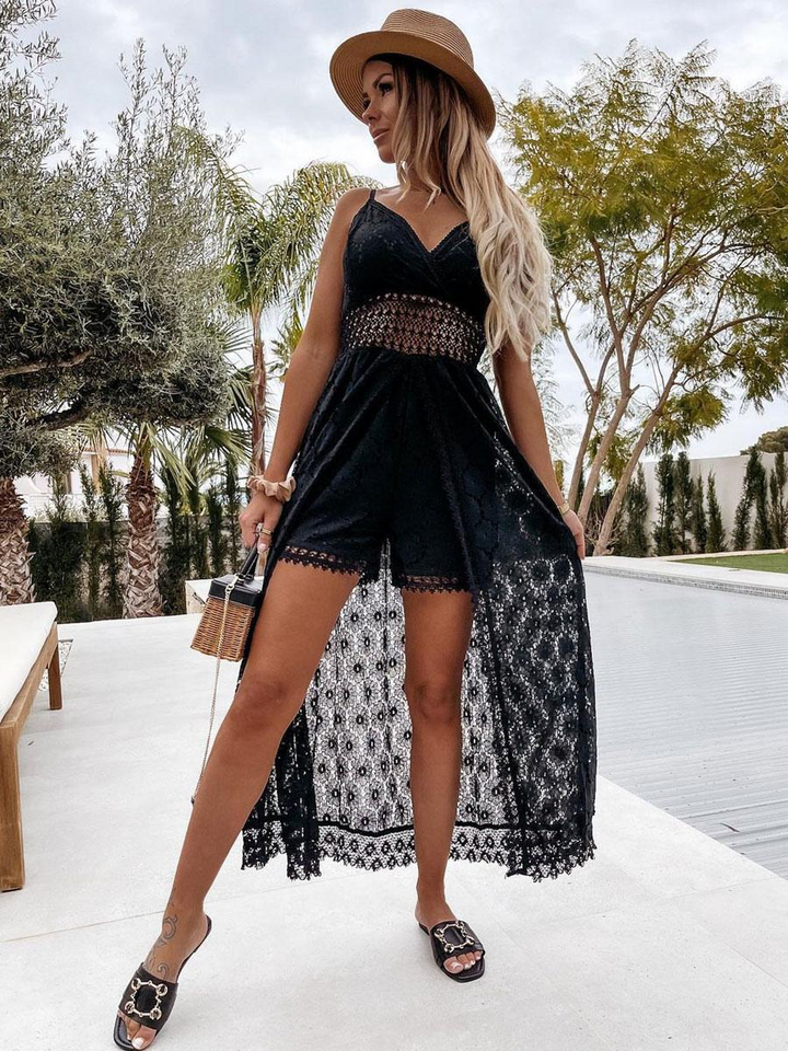 Merri - Kanten lange boho strandjurk met sweetheart halslijn