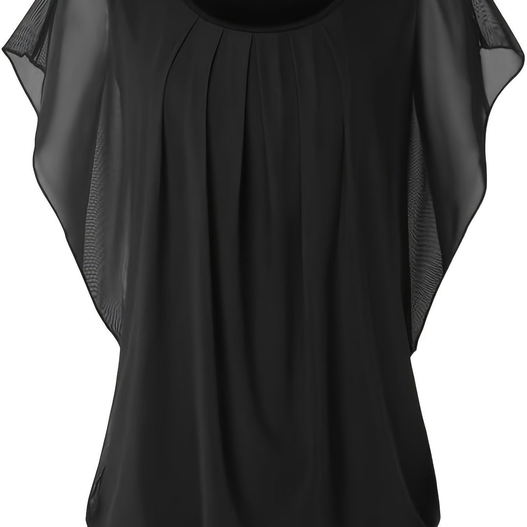 Mesh Blouse - Korte Mouwen & Gerimpeld Detail