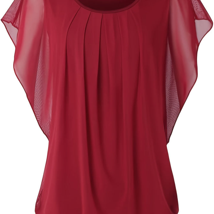 Mesh Blouse - Korte Mouwen & Gerimpeld Detail