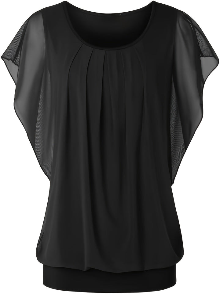 Mesh Blouse - Korte Mouwen & Gerimpeld Detail