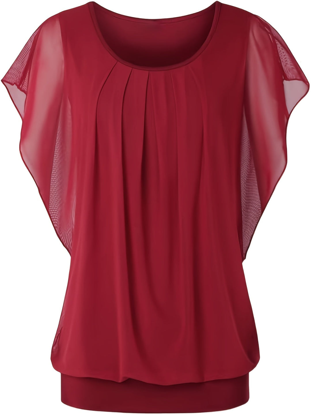 Mesh Blouse - Korte Mouwen & Gerimpeld Detail