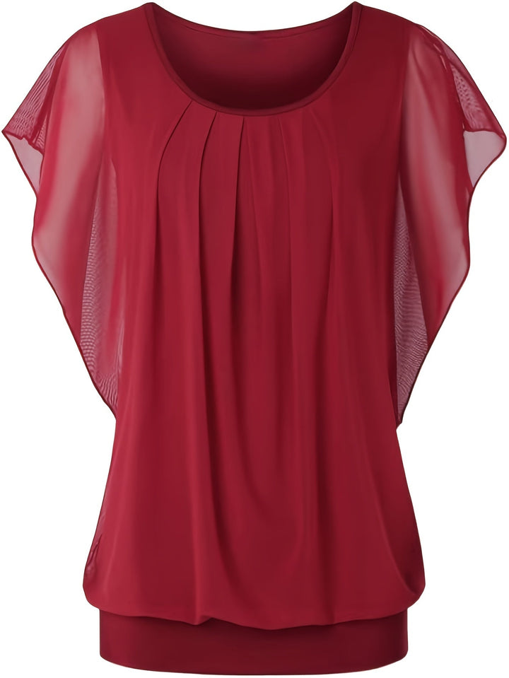 Mesh Blouse - Korte Mouwen & Gerimpeld Detail
