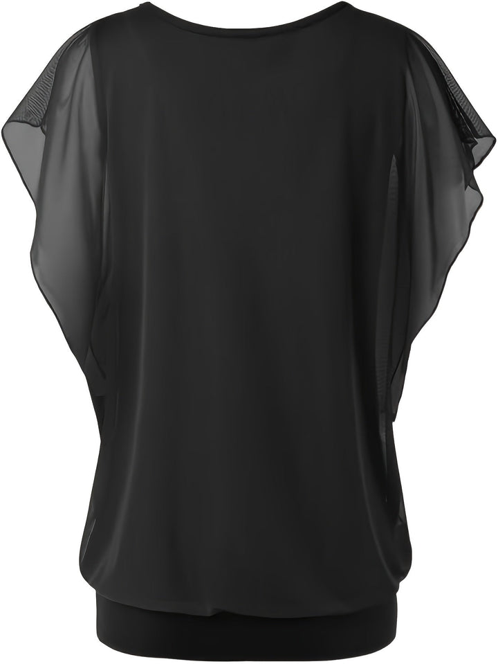 Mesh Blouse - Korte Mouwen & Gerimpeld Detail