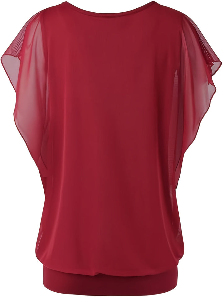 Mesh Blouse - Korte Mouwen & Gerimpeld Detail