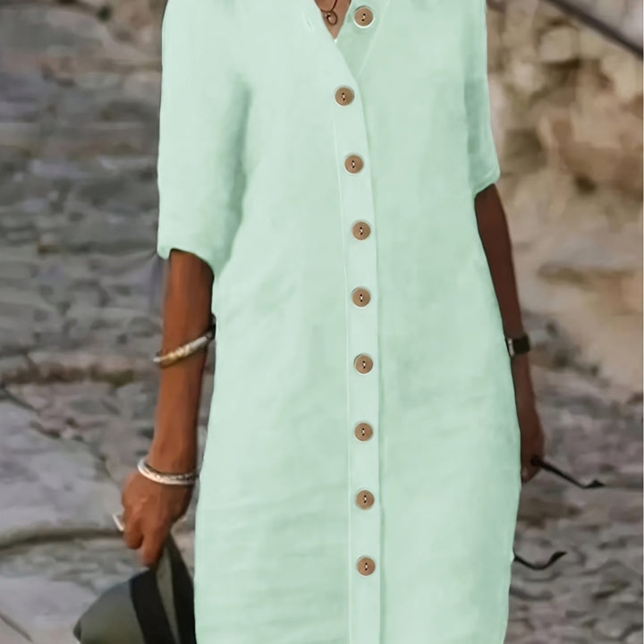 Midi Jurk – Knoopsluiting & Comfortabele Polyester Mix